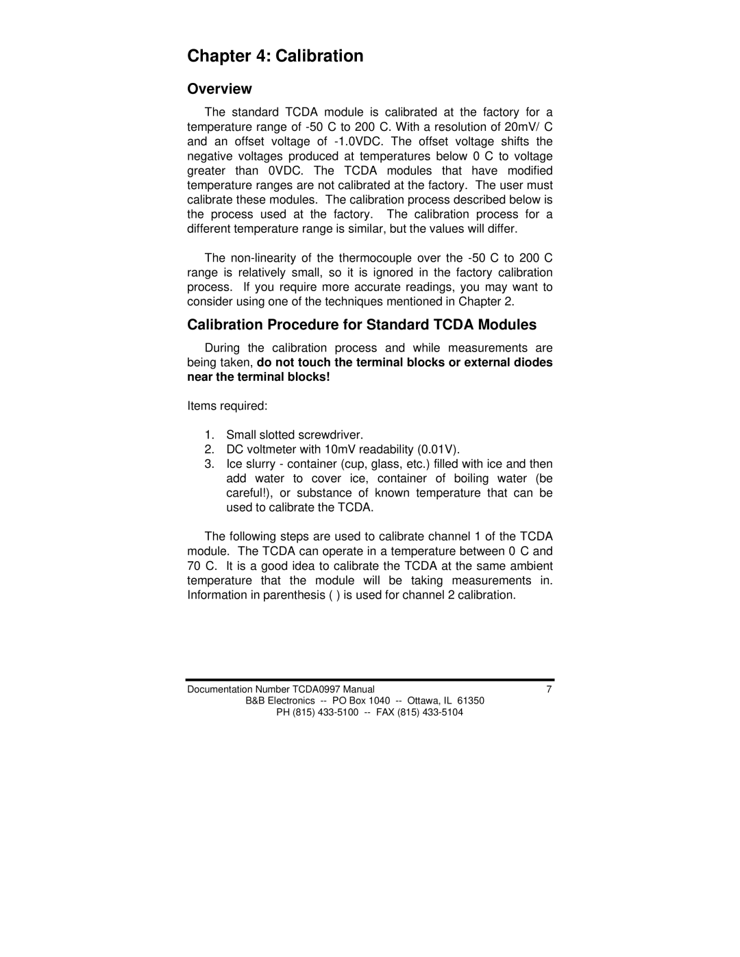 B&B Electronics TCDA manual Calibration Procedure for Standard Tcda Modules 