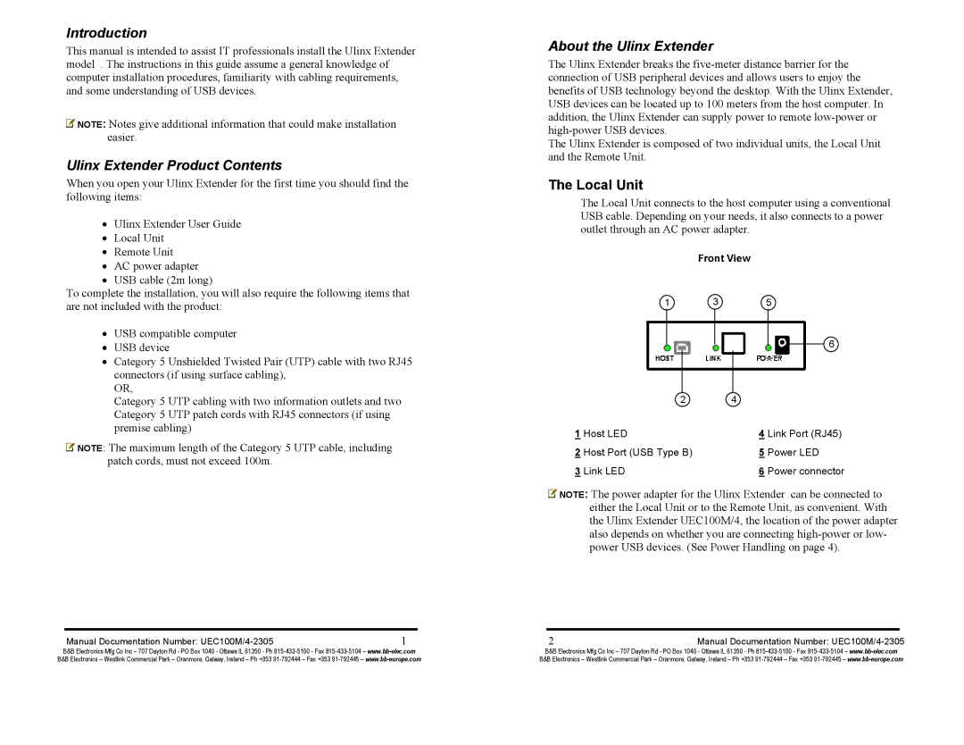 B&B Electronics UEC100M/4 manual Introduction, Ulinx Extender Product Contents, About the Ulinx Extender 