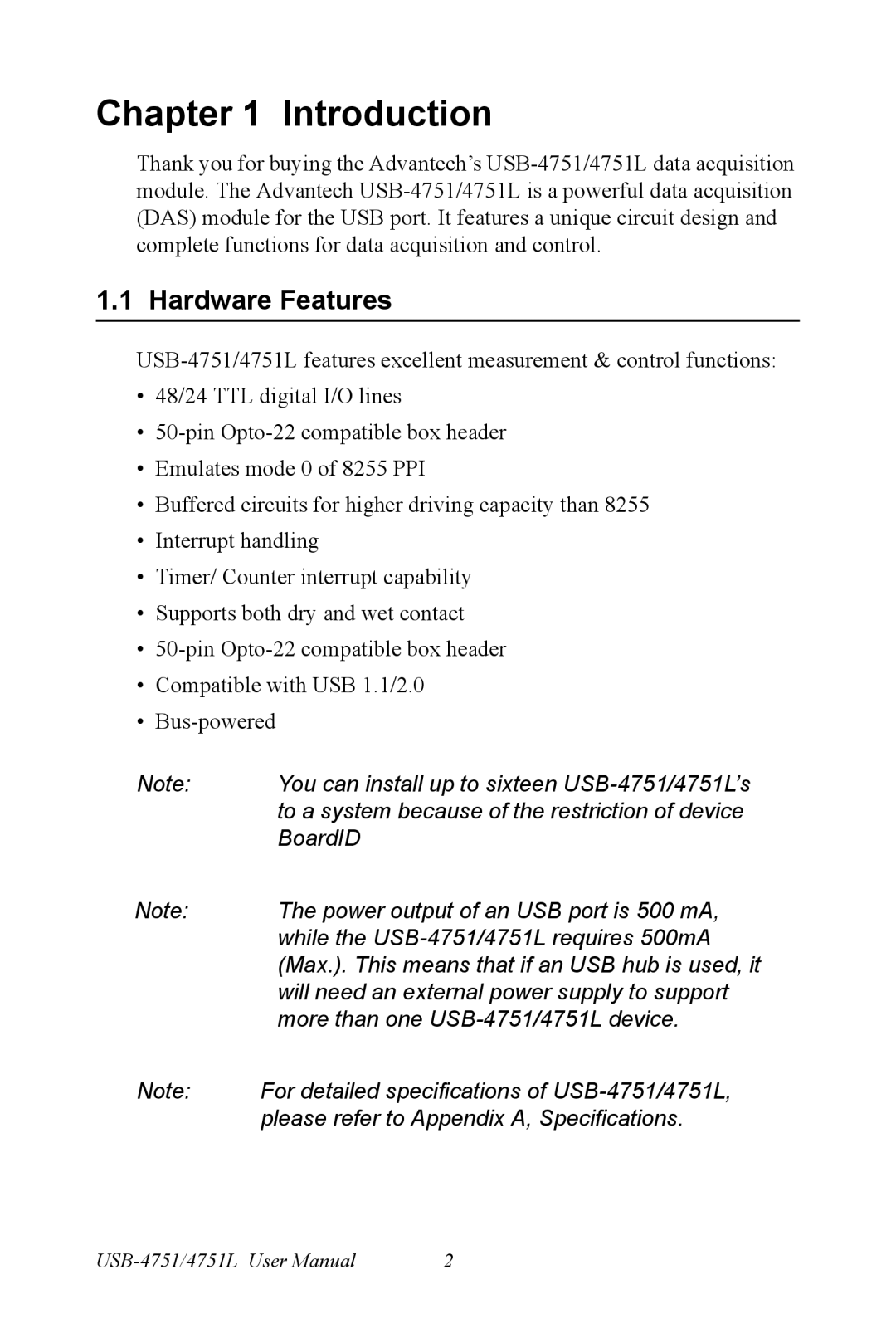 B&B Electronics USB-4751/4751L user manual Hardware Features 