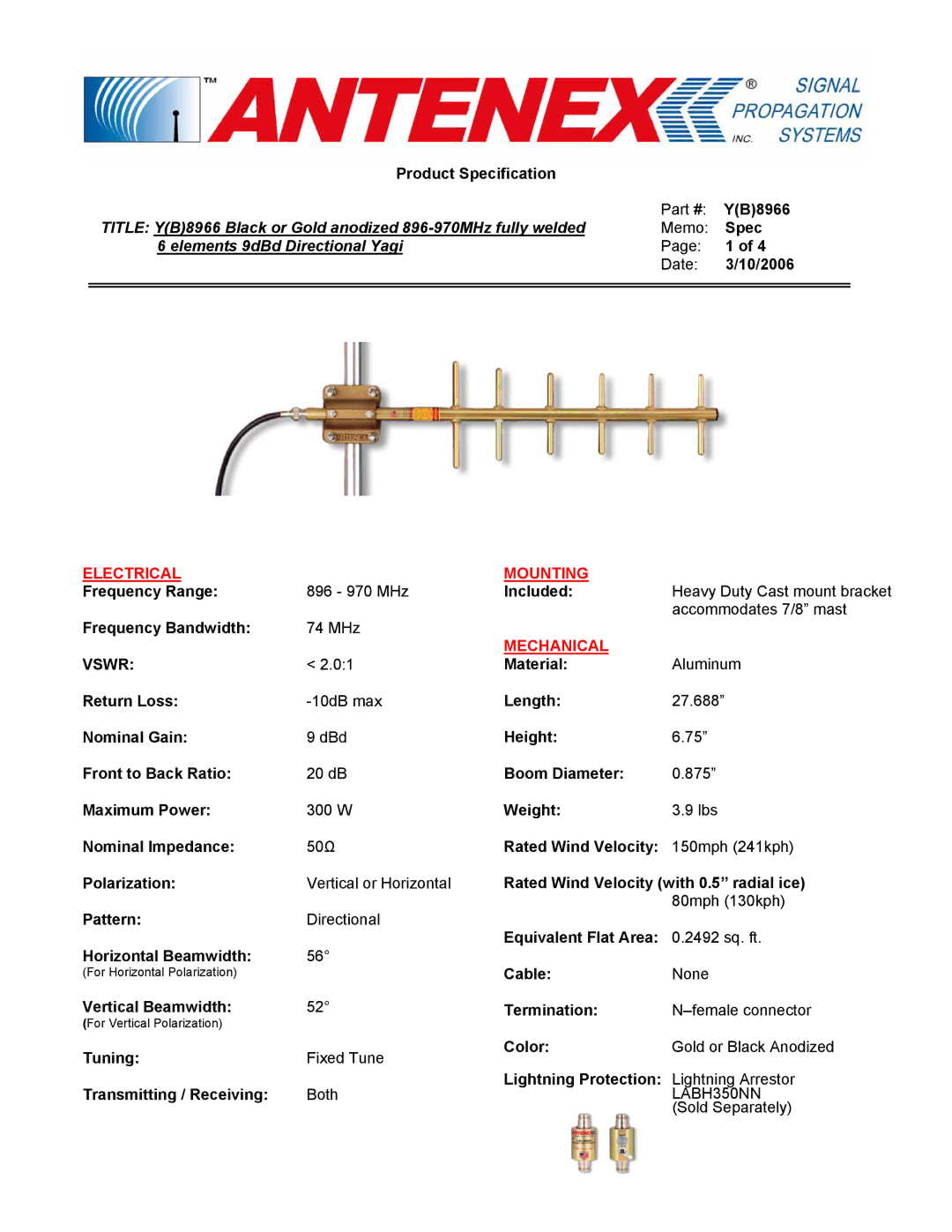 B&B Electronics Y(B)8966 manual Title YB8966 Black or Gold anodized 896-970MHz fully welded 