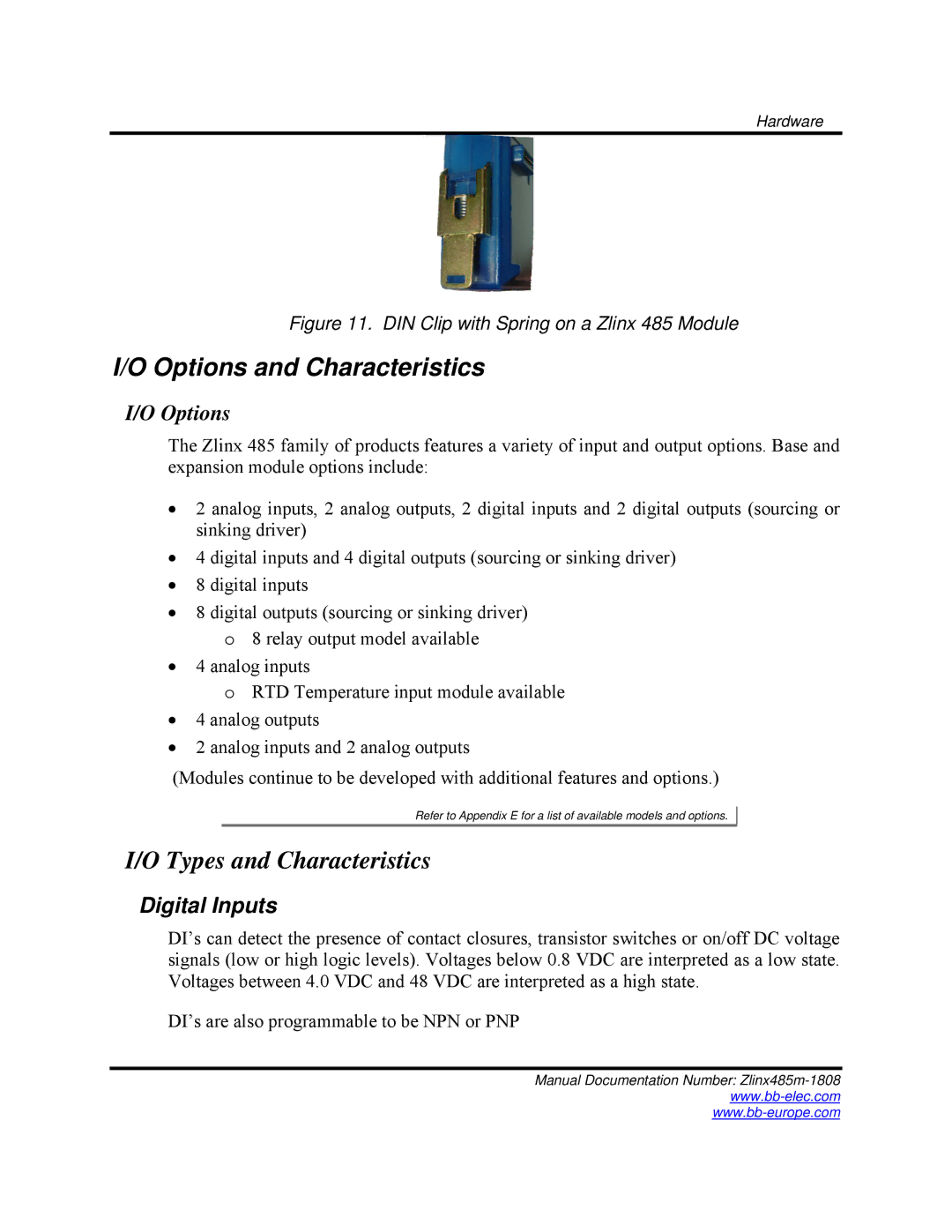 B&B Electronics Zlinx 485 manual Types and Characteristics, Digital Inputs 