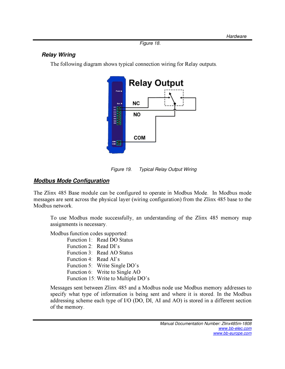 B&B Electronics Zlinx 485 manual Relay Wiring 