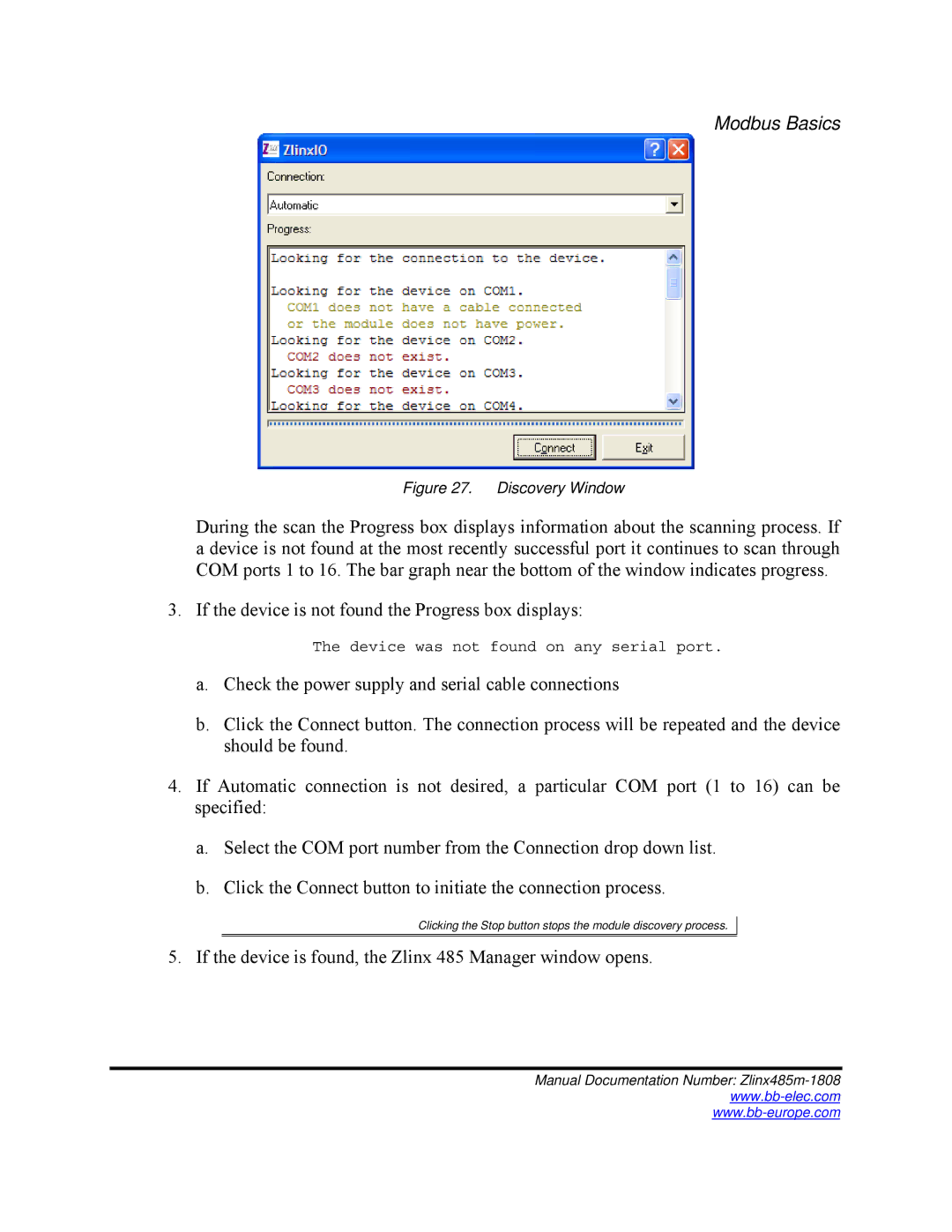 B&B Electronics manual If the device is found, the Zlinx 485 Manager window opens 