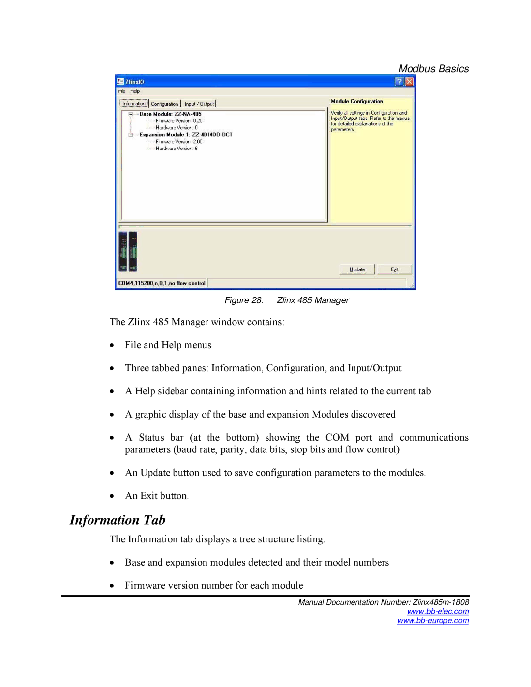 B&B Electronics manual Information Tab, Zlinx 485 Manager 