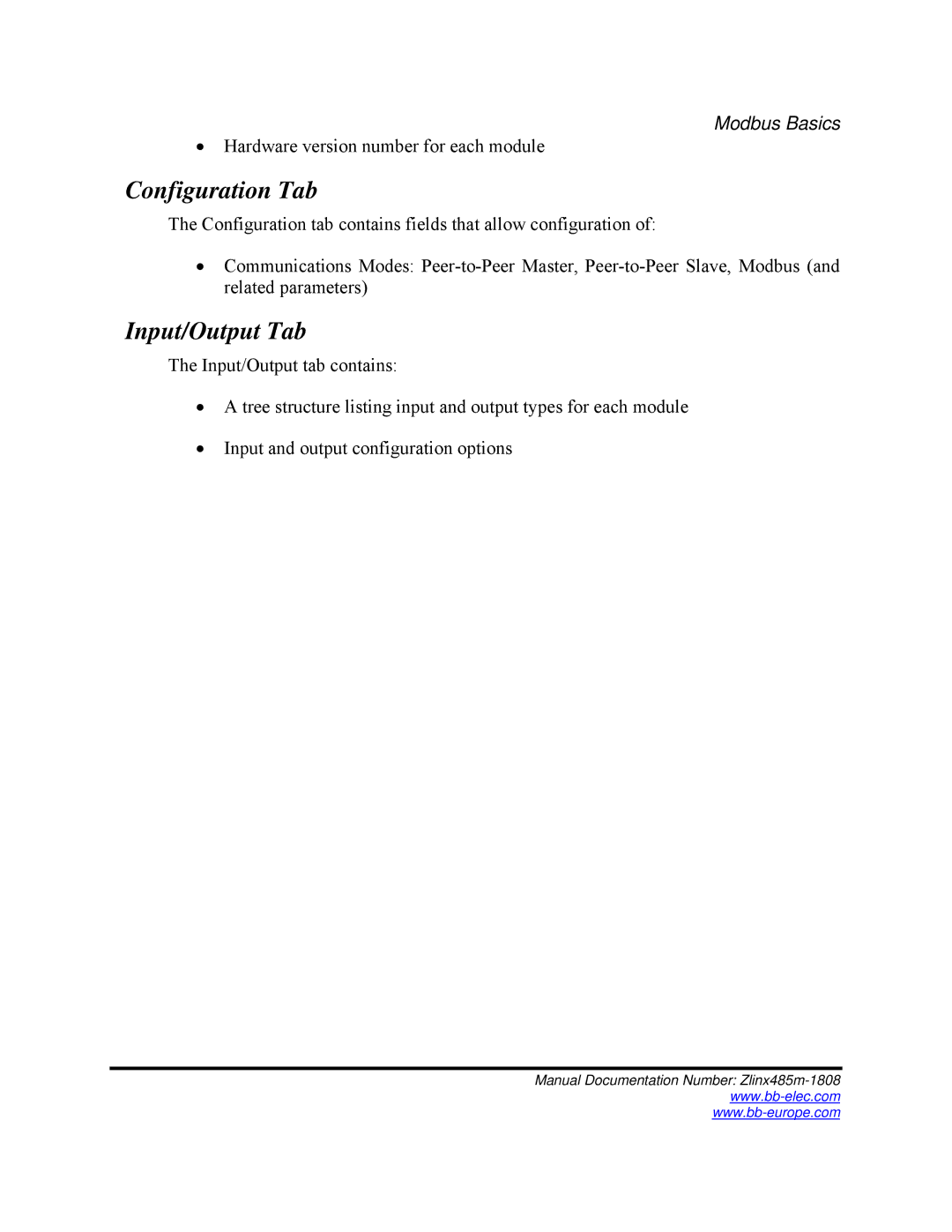 B&B Electronics Zlinx 485 manual Configuration Tab, Input/Output Tab 