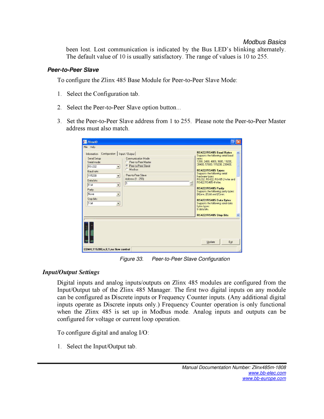 B&B Electronics Zlinx 485 manual Input/Output Settings 