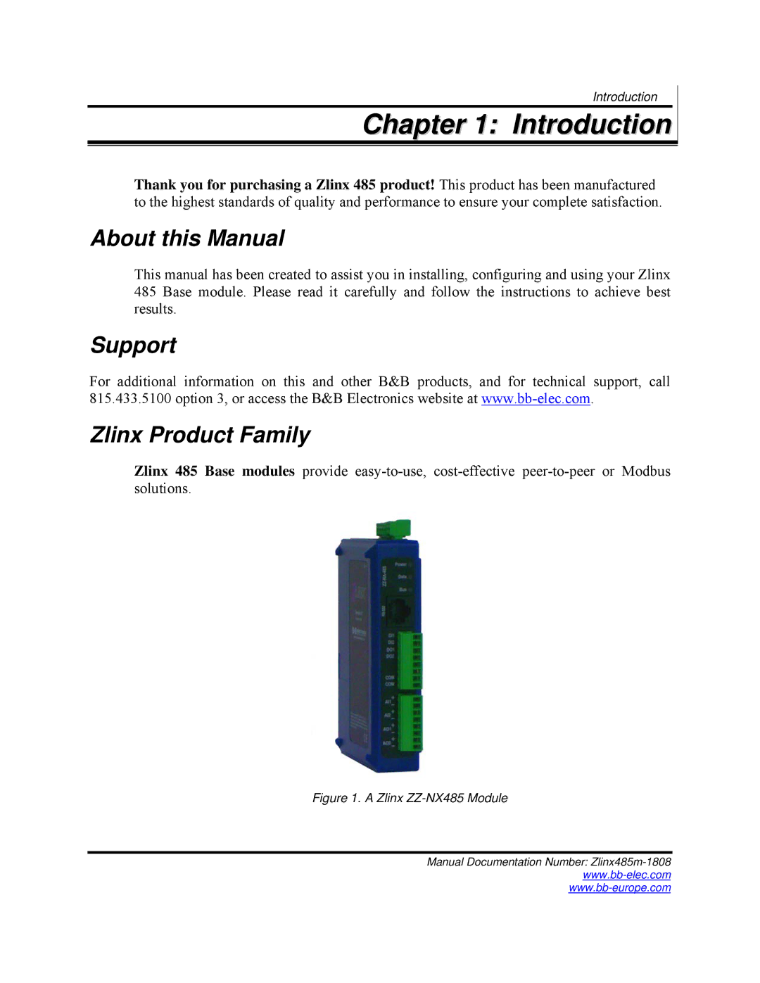 B&B Electronics Zlinx 485 manual Introduction, About this Manual, Support Zlinx Product Family 