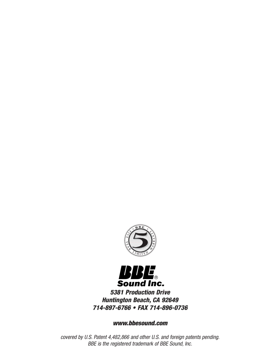 BBE 362 manual Production Drive Huntington Beach, CA FAX 