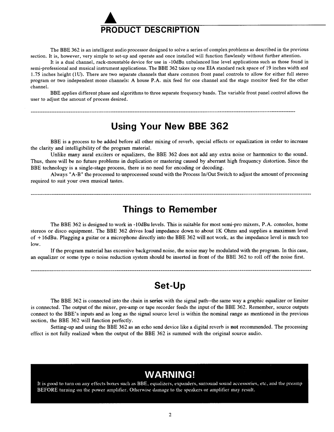 BBE 362 manual 