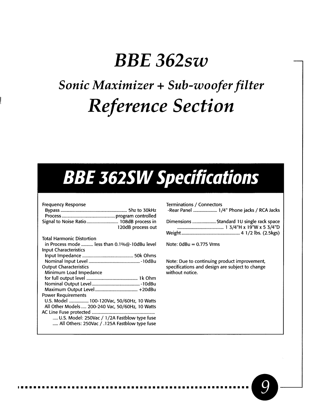 BBE 362SW manual 