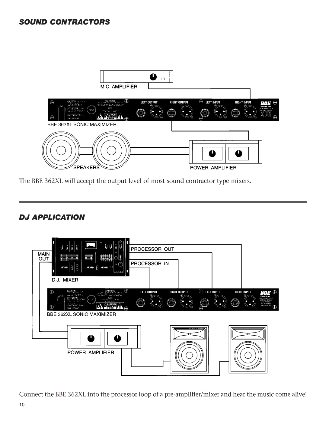 BBE 362XL manual Sound Contractors, DJ Application 