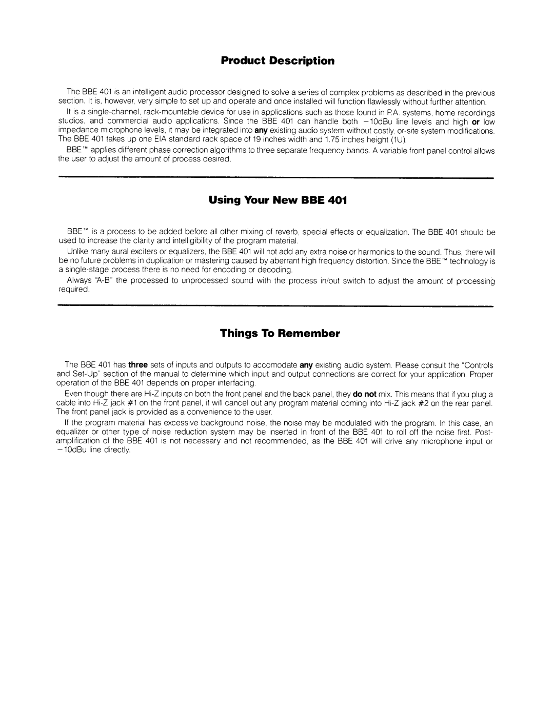 BBE 401 manual 