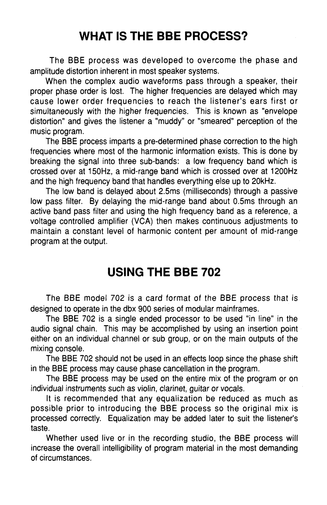 BBE BBE 702 manual 