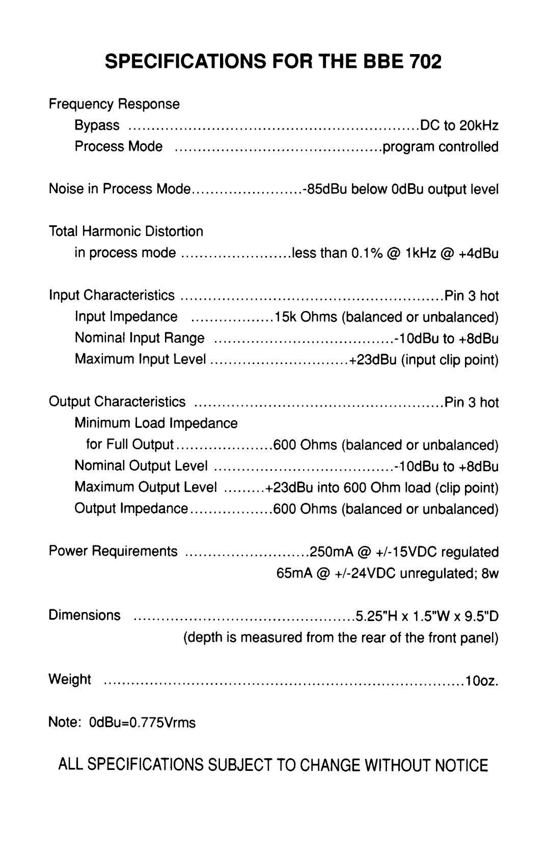 BBE BBE 702 manual 