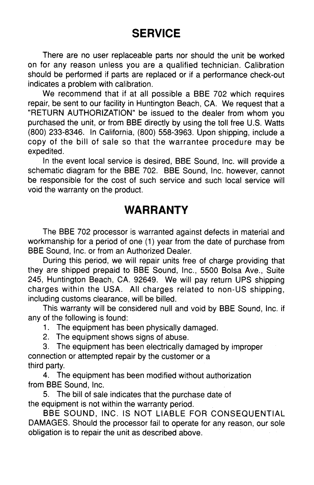 BBE BBE 702 manual 