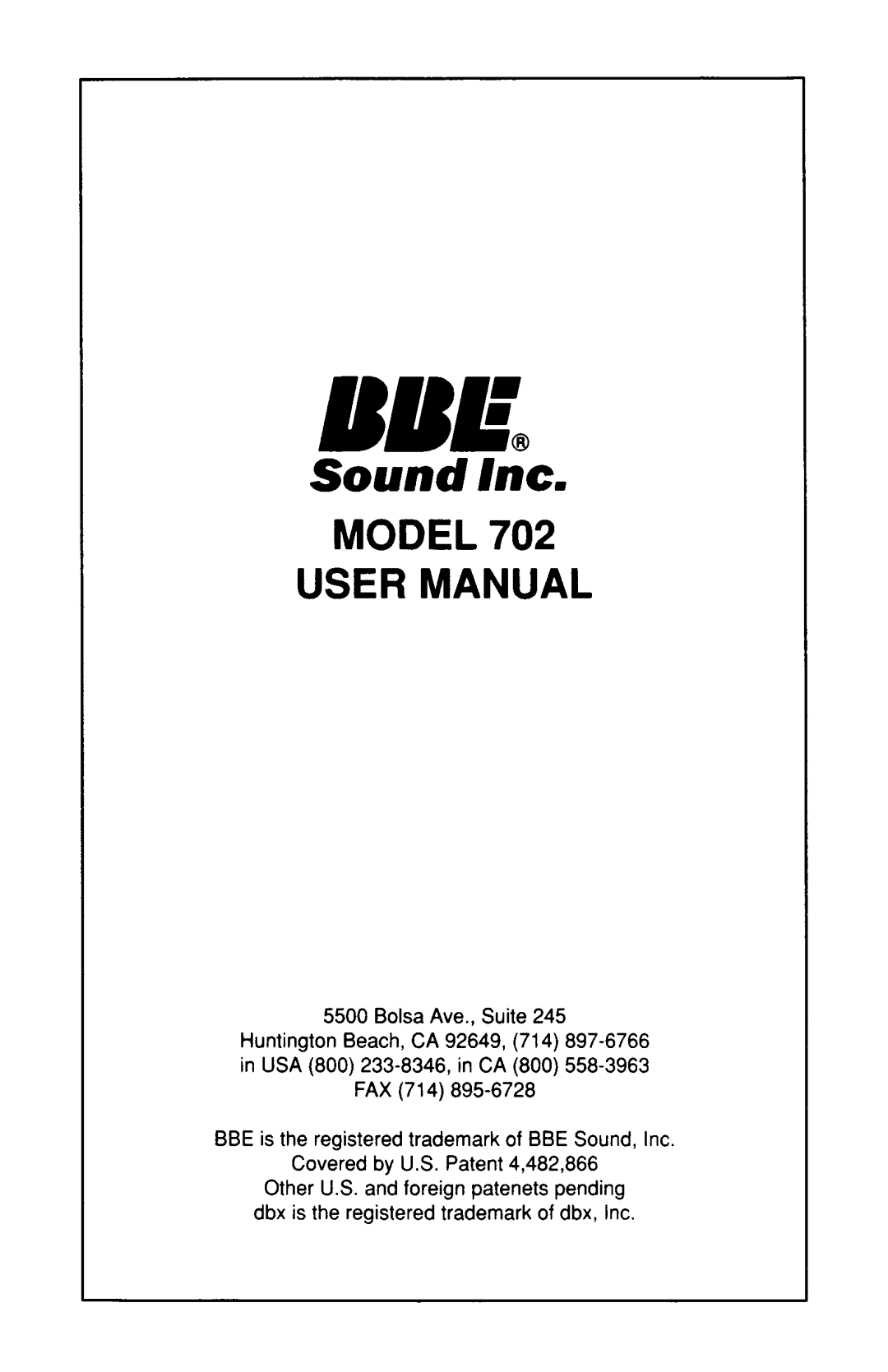 BBE BBE 702 manual 