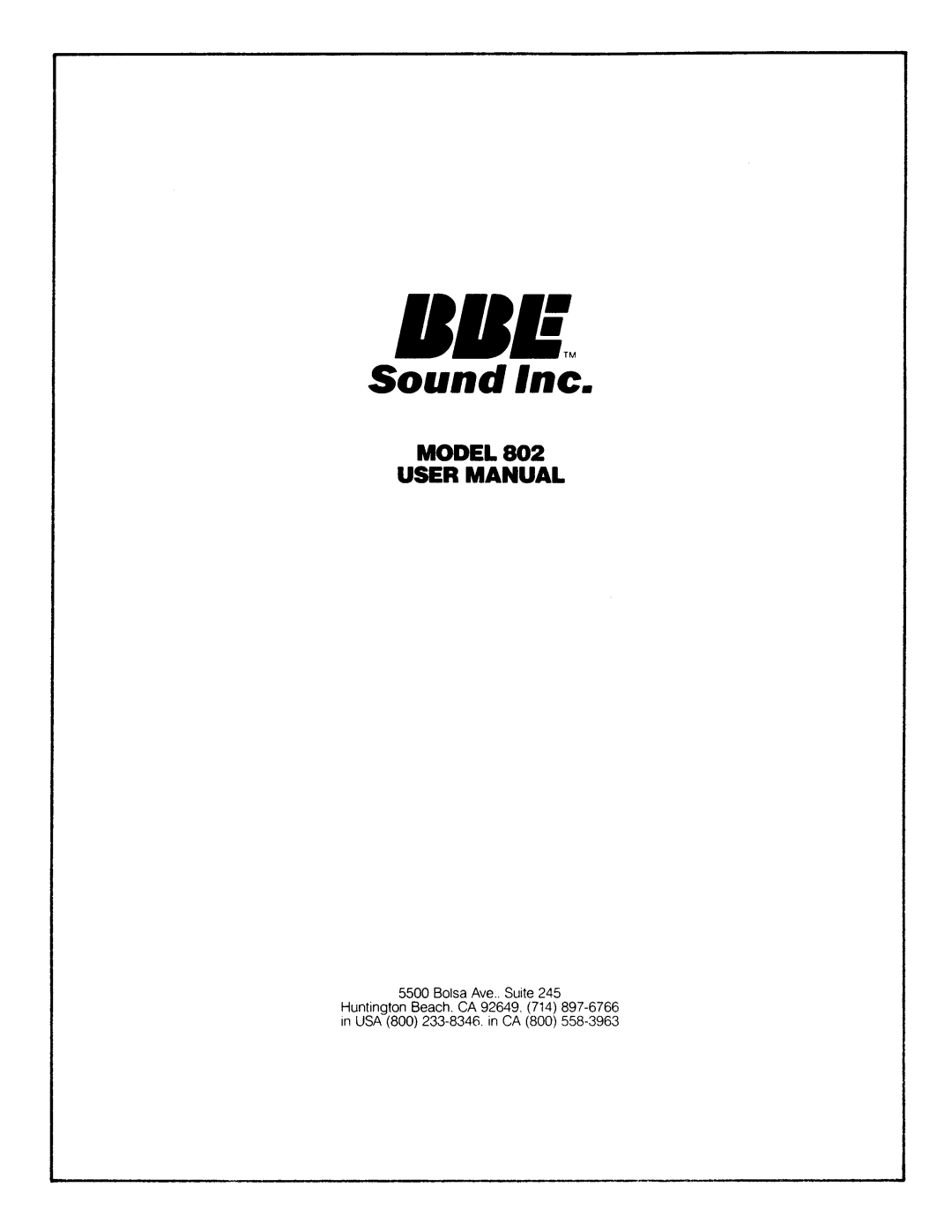 BBE BBE 802 manual 