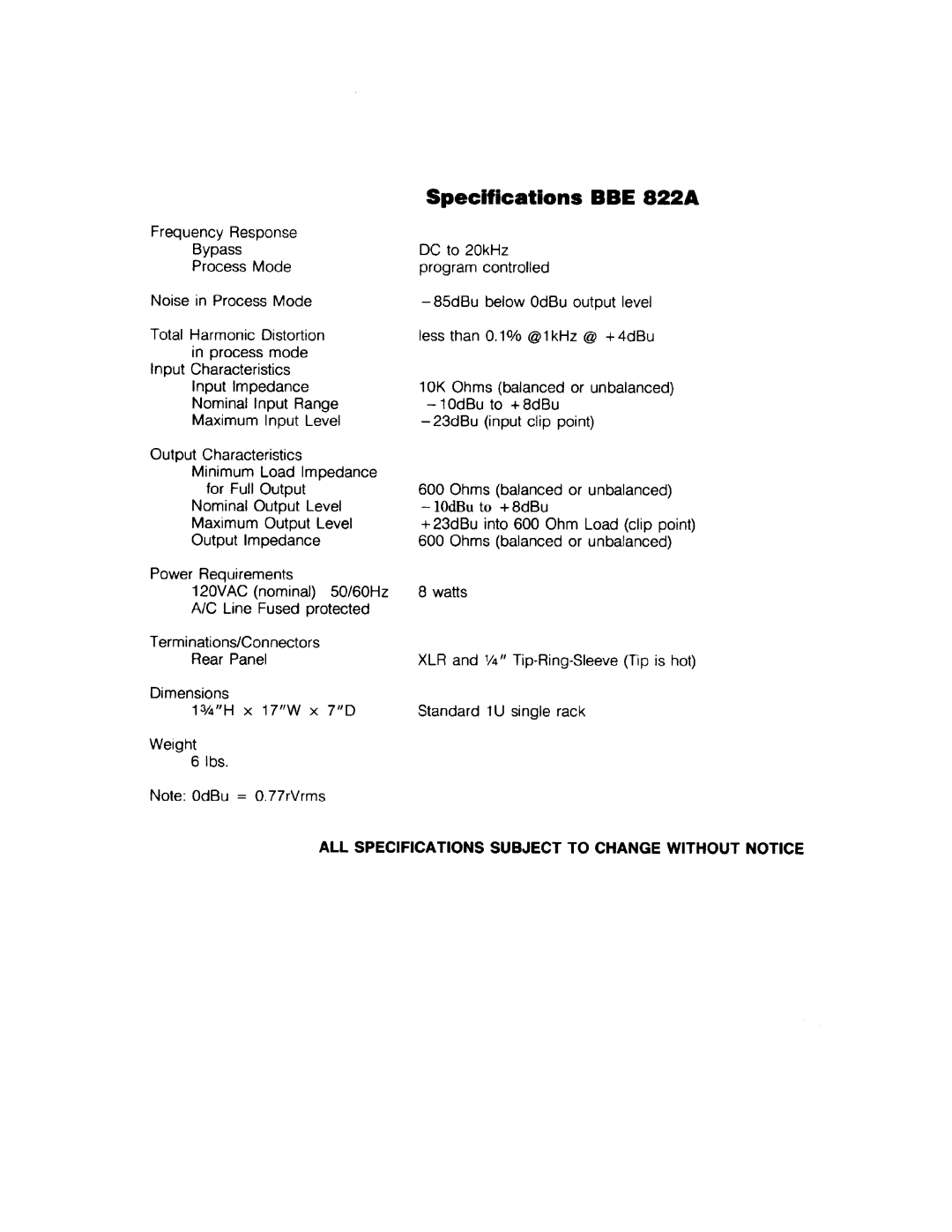 BBE BBE 822A manual 