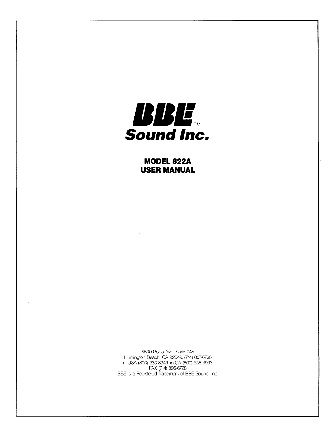 BBE BBE 822A manual 