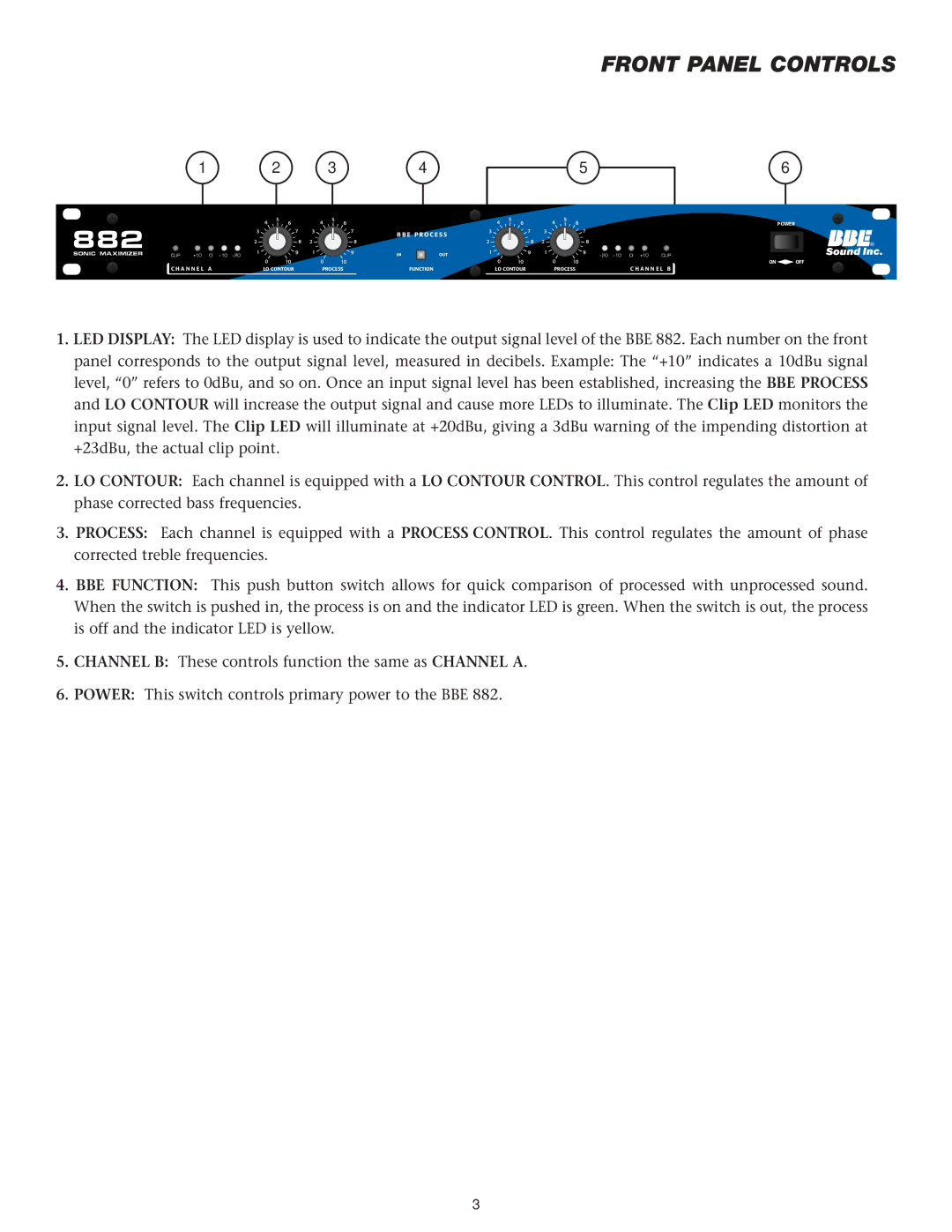 BBE BBE 882 manual Front Panel Controls 