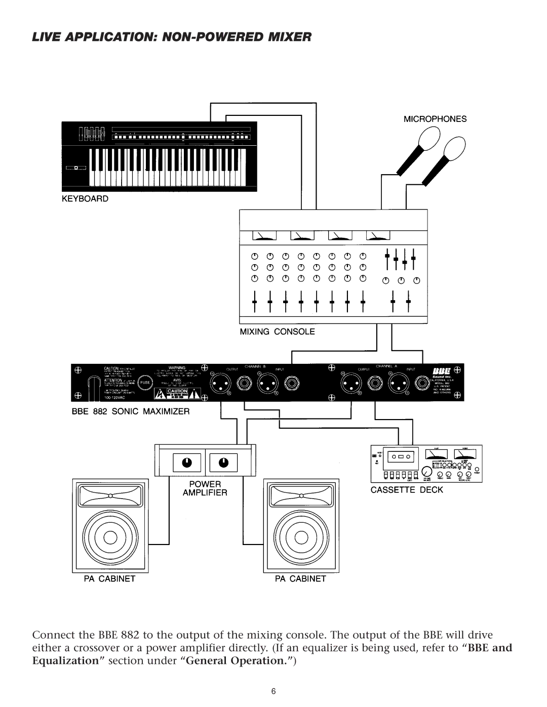 BBE BBE 882 manual Live Application NON-POWERED Mixer 