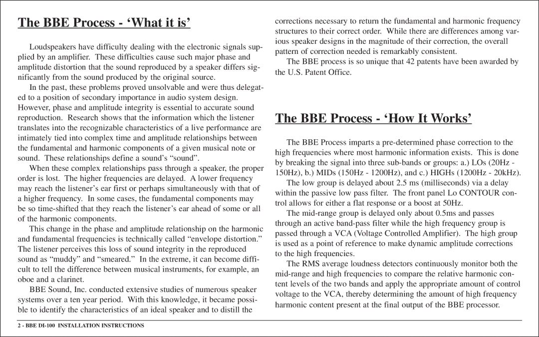 BBE BBE DI-100 user manual BBE Process ‘What it is’ 