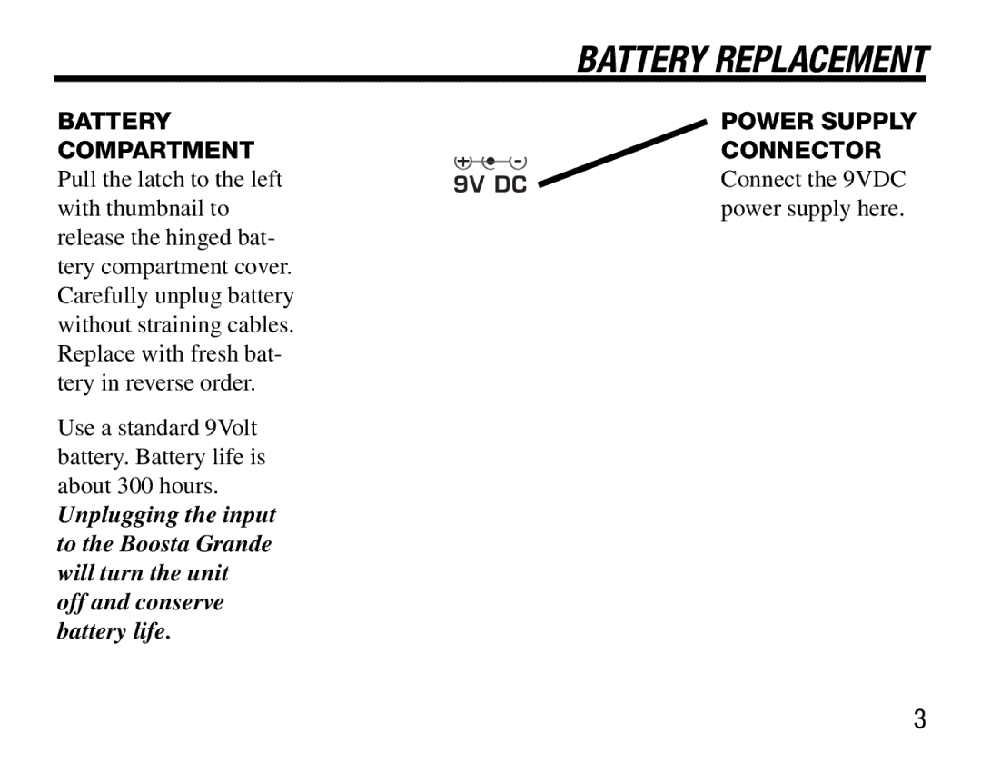 BBE Boosta Grande user manual Battery Replacement 