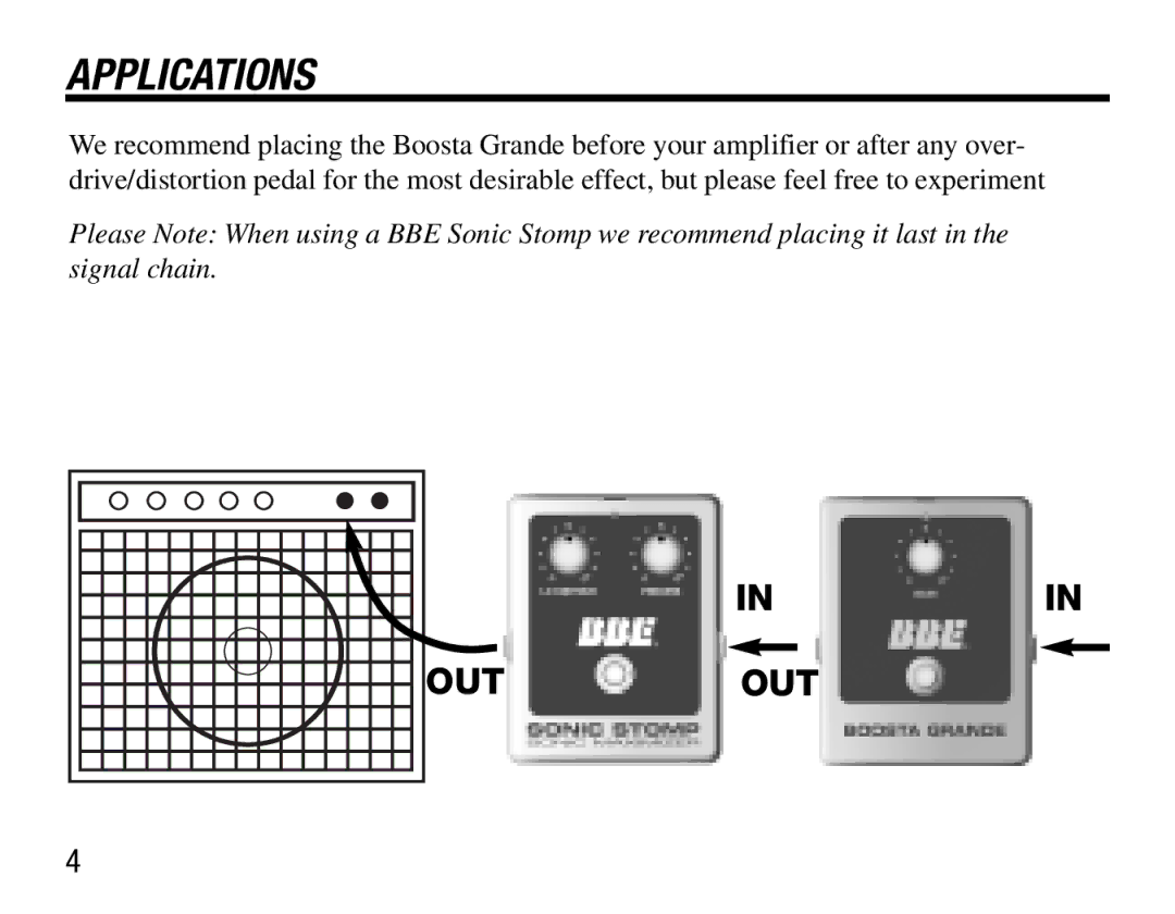 BBE Boosta Grande user manual Applications 