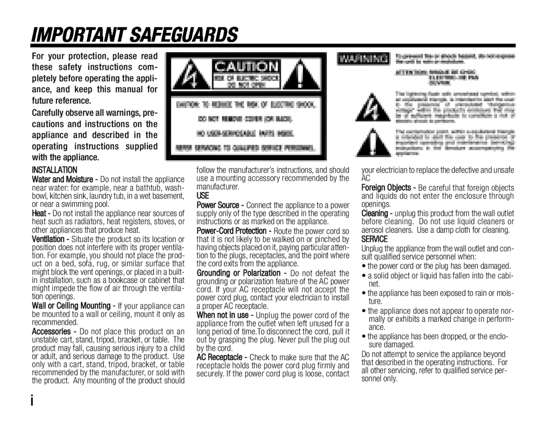 BBE Boosta Grande user manual Important Safeguards, Installation, Service 
