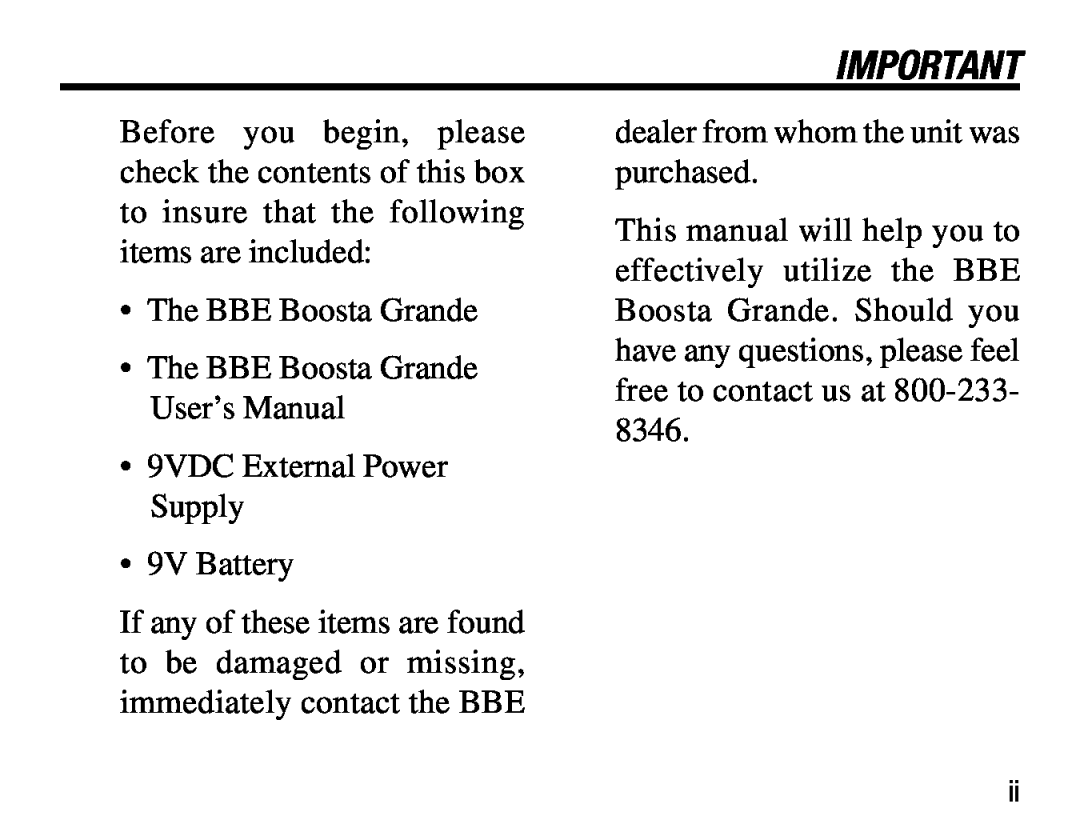 BBE user manual The BBE Boosta Grande 