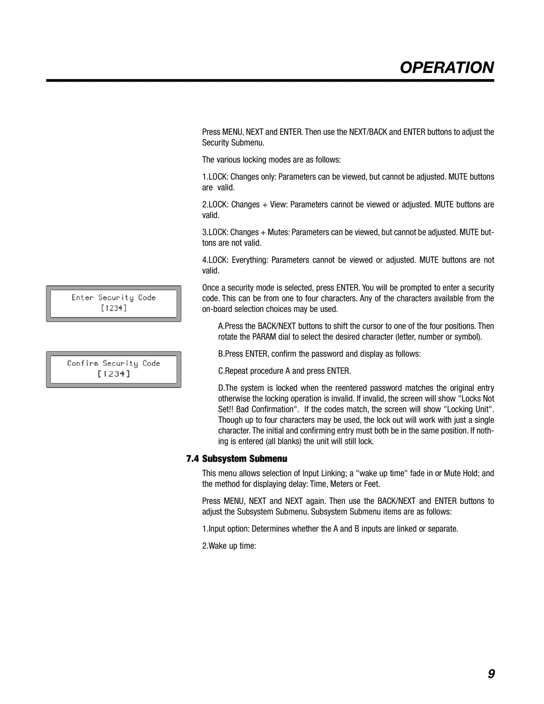 BBE DS24, DS26 manual Subsystem Submenu 