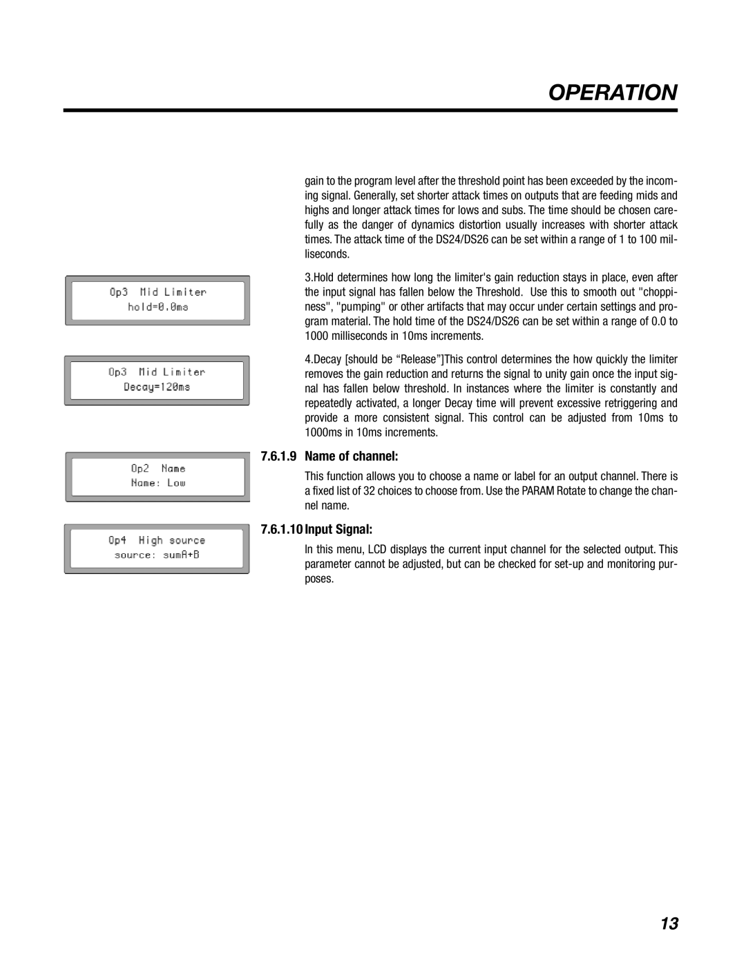 BBE DS24, DS26 manual Name of channel, Input Signal 