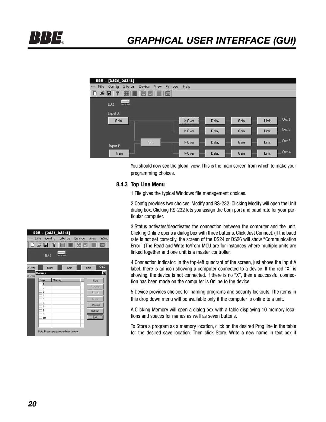 BBE DS26, DS24 manual Top Line Menu 