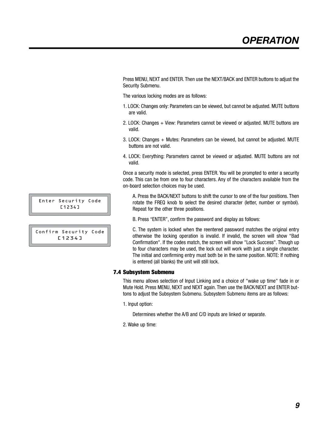 BBE DS48 manual Subsystem Submenu 