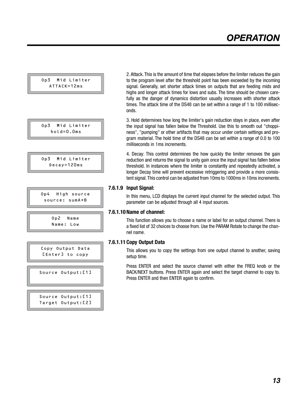 BBE DS48 manual Input Signal, Name of channel, Copy Output Data 