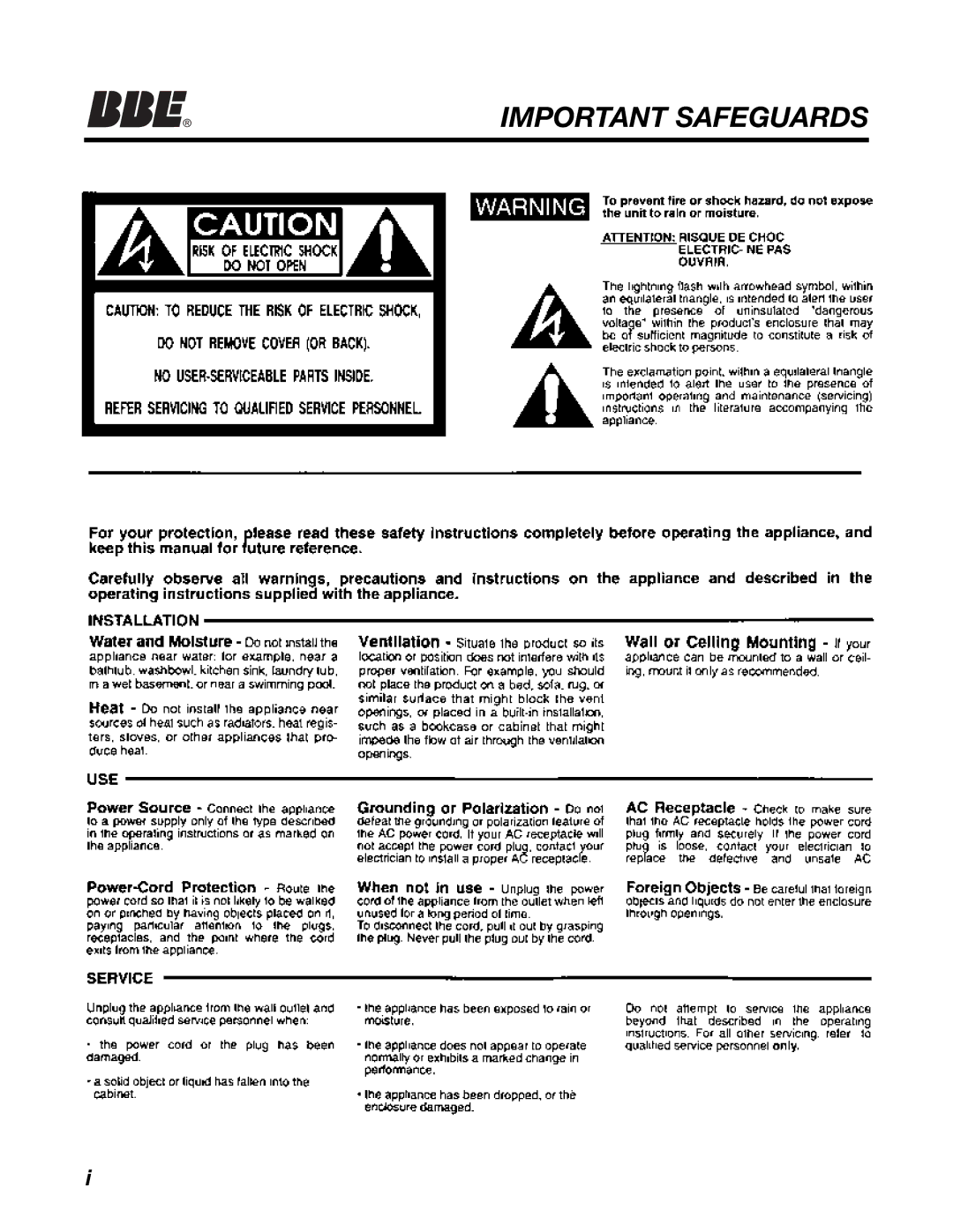 BBE DS48 manual Important Safeguards 