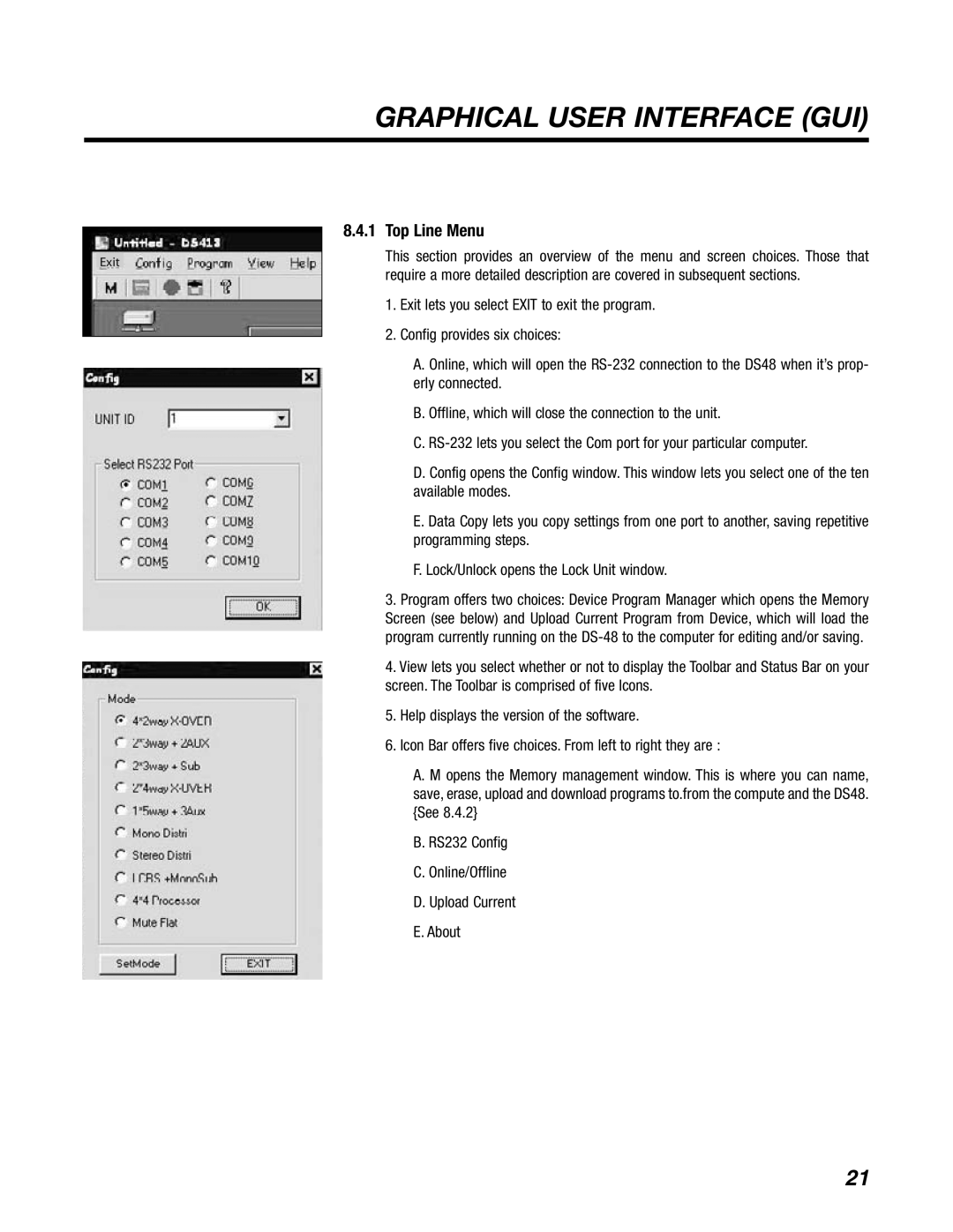 BBE DS48 manual Top Line Menu 