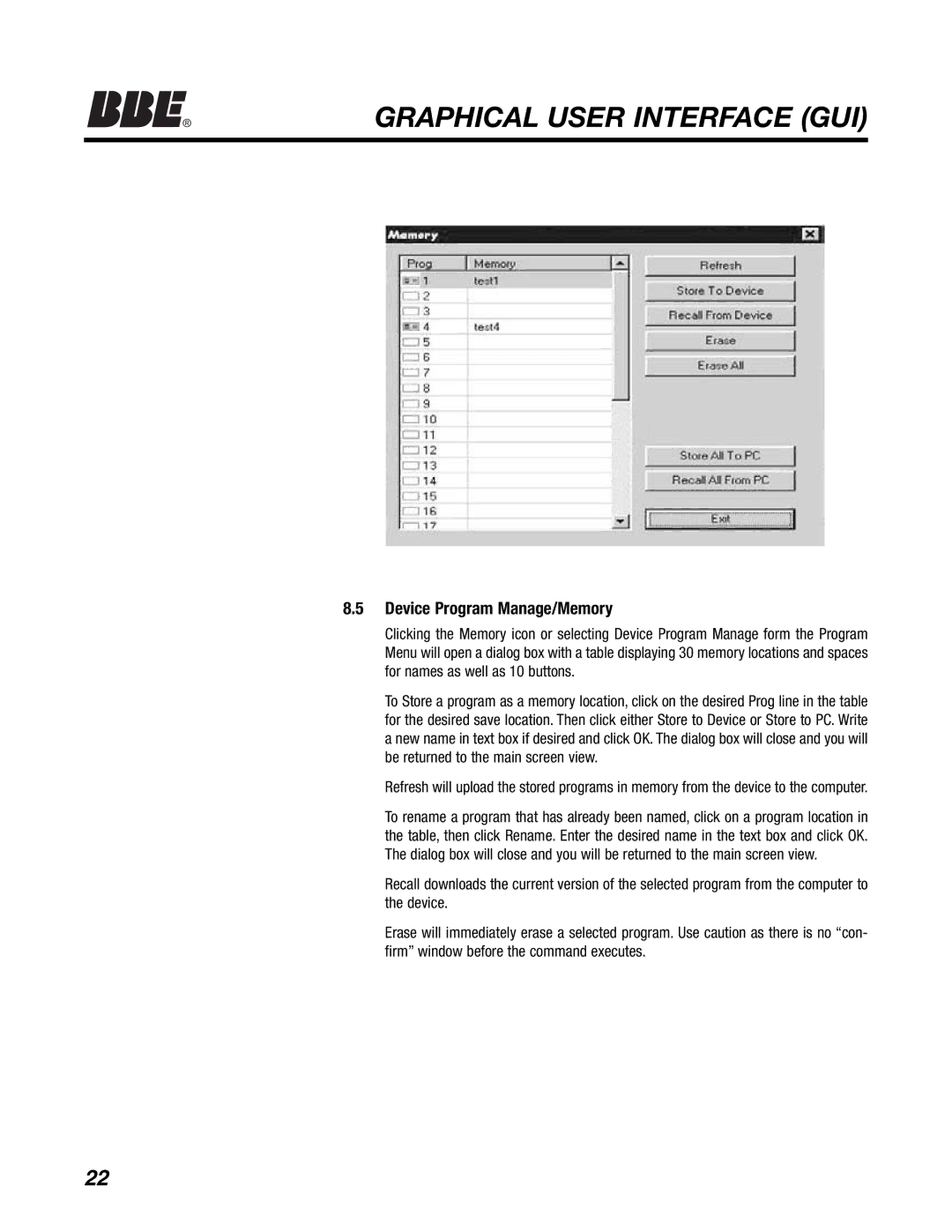 BBE DS48 manual Device Program Manage/Memory 