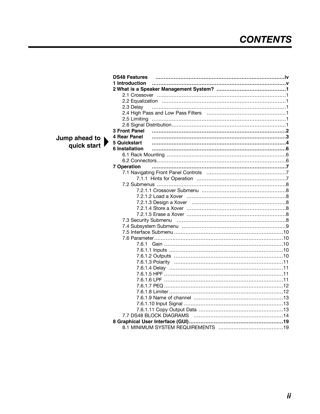 BBE DS48 manual Contents 