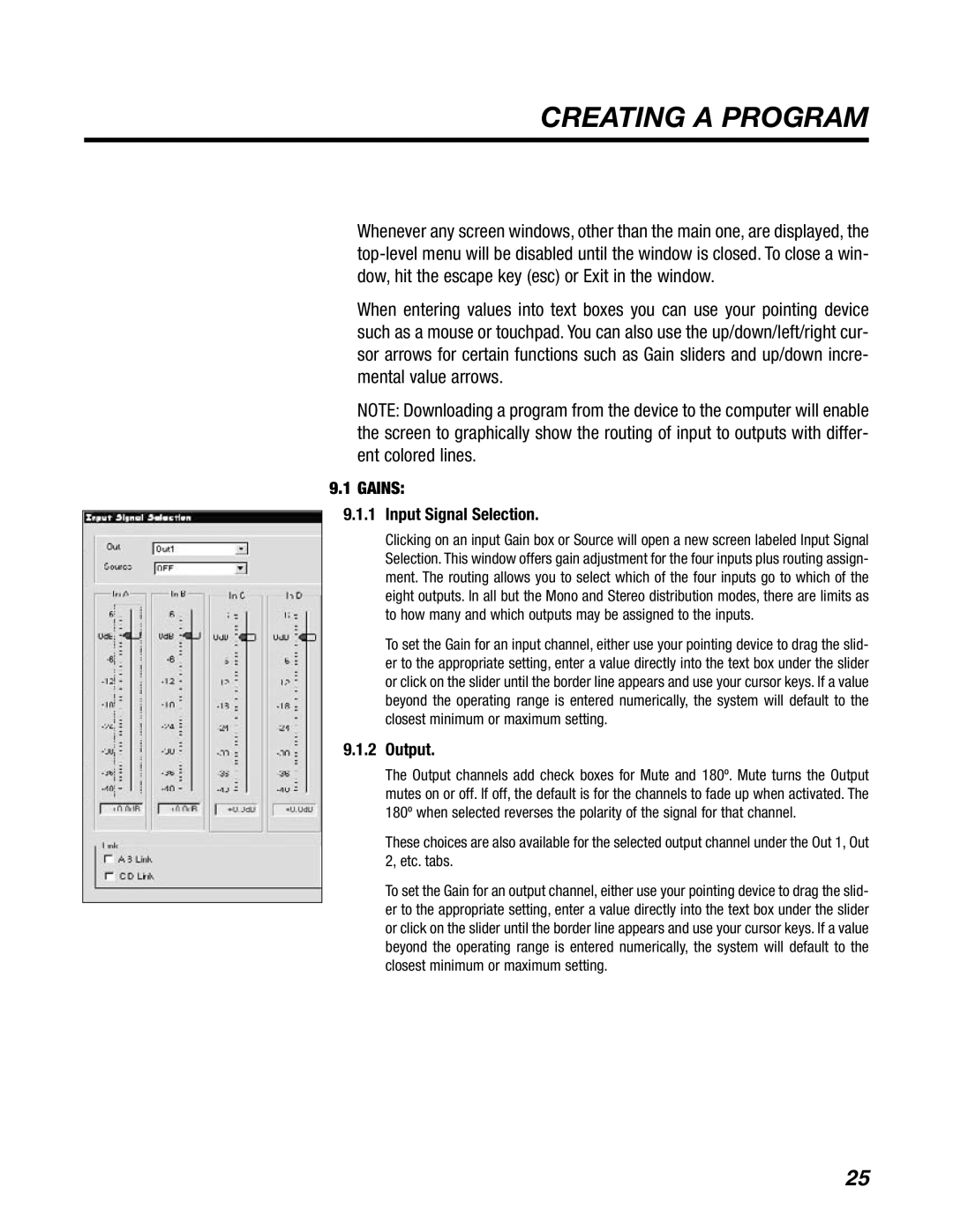 BBE DS48 manual Creating a Program, Gains Input Signal Selection, Output 