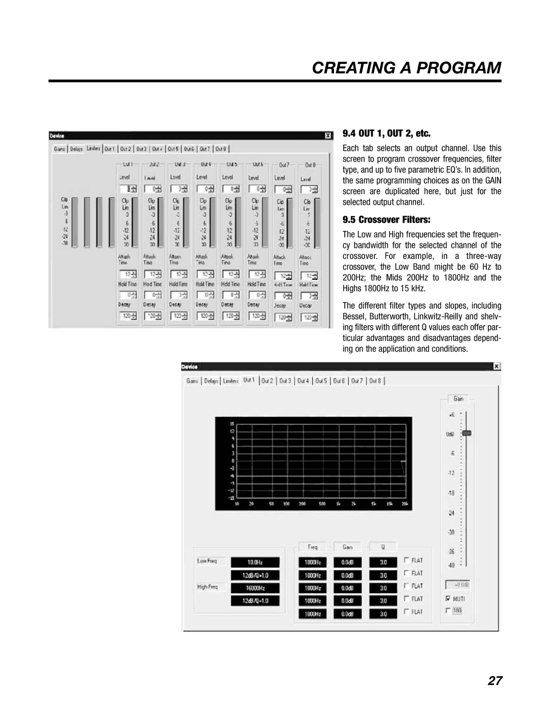 BBE DS48 manual OUT 1, OUT 2, etc, Crossover Filters 