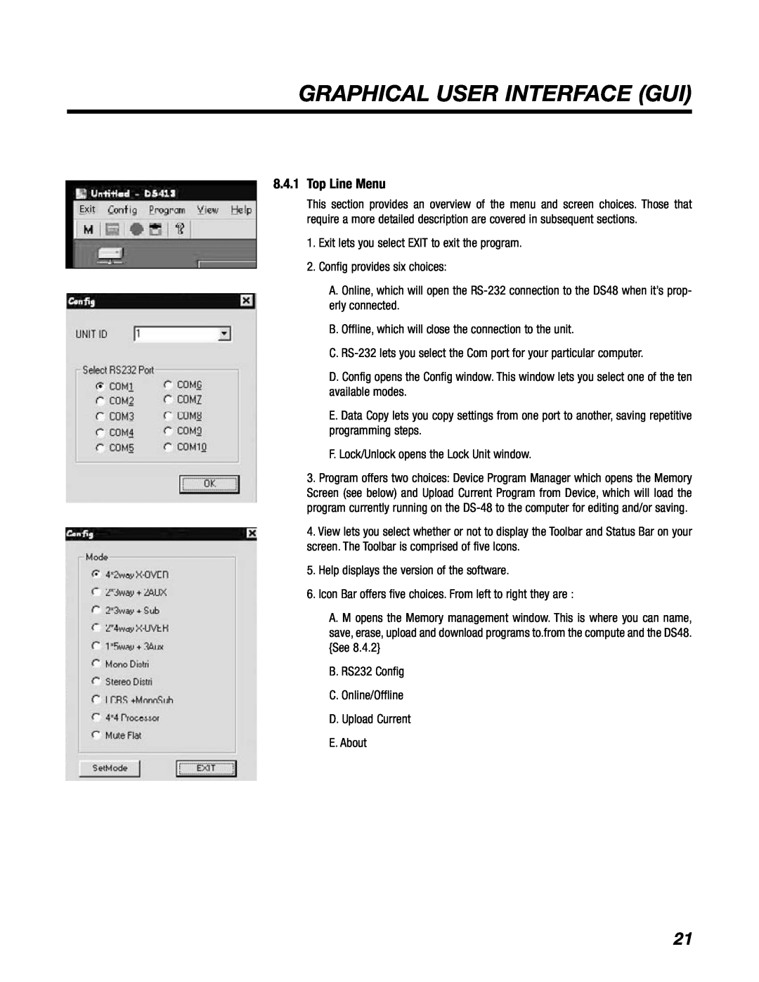 BBE DS48 manual Graphical User Interface Gui, 8.4.1Top Line Menu 