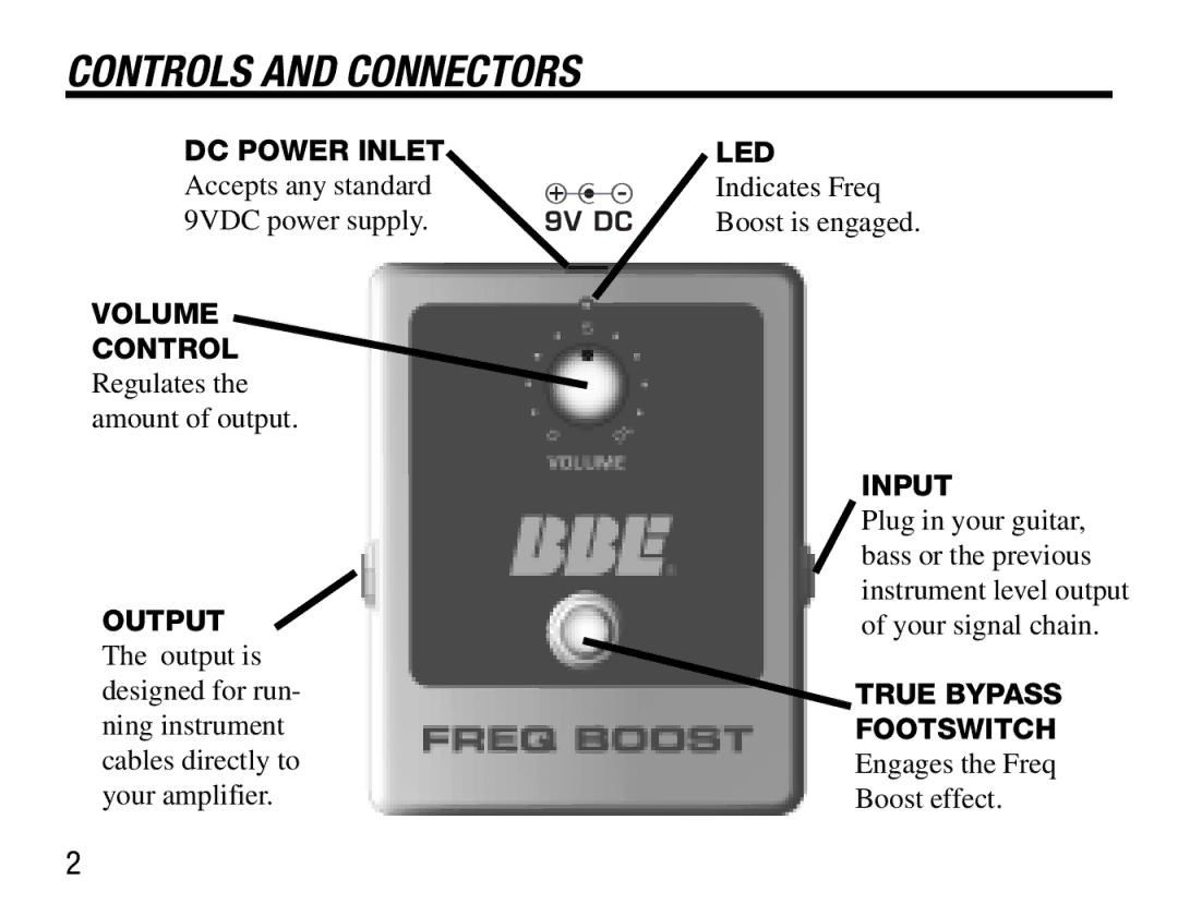 BBE Freq Boost user manual Controls and Connectors, Volume Control 