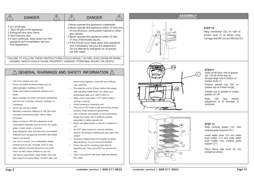 BBQ Pro 137.23672310 manual General Warnings and Safety Information, Assembly 