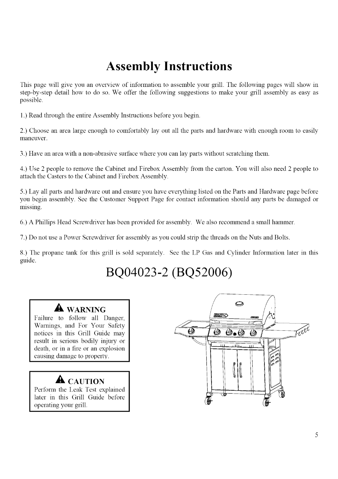 BBQ Pro BQ04023-2, BQ52006 manual Assembly Instructions 