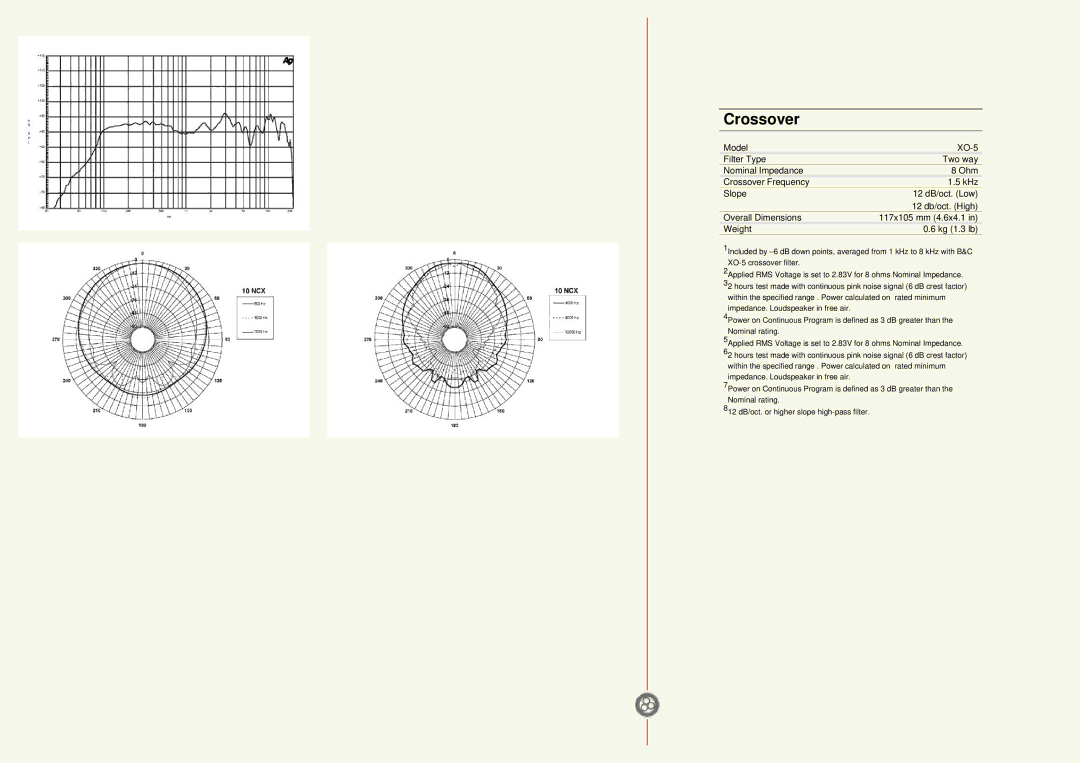 B&C Speakers 10NCX specifications Crossover 