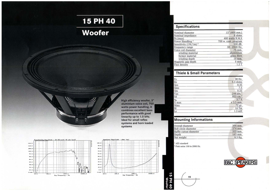 B&C Speakers 15 PH 40 manual 