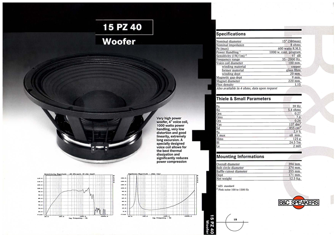 B&C Speakers 15 PZ 40 manual 