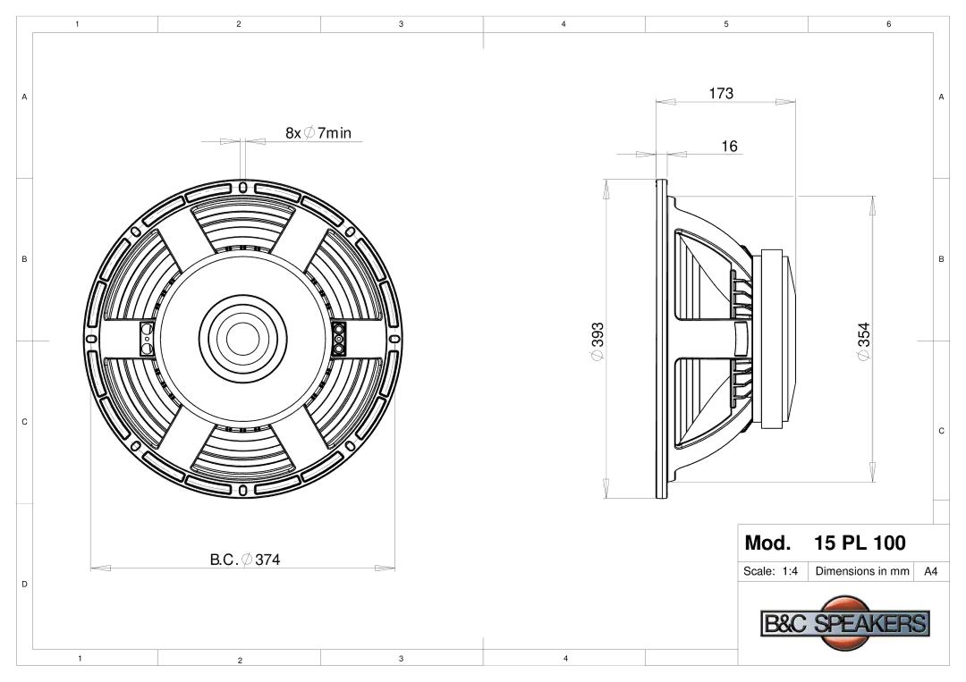 B&C Speakers 15PL100 dimensions Mod 15 PL 