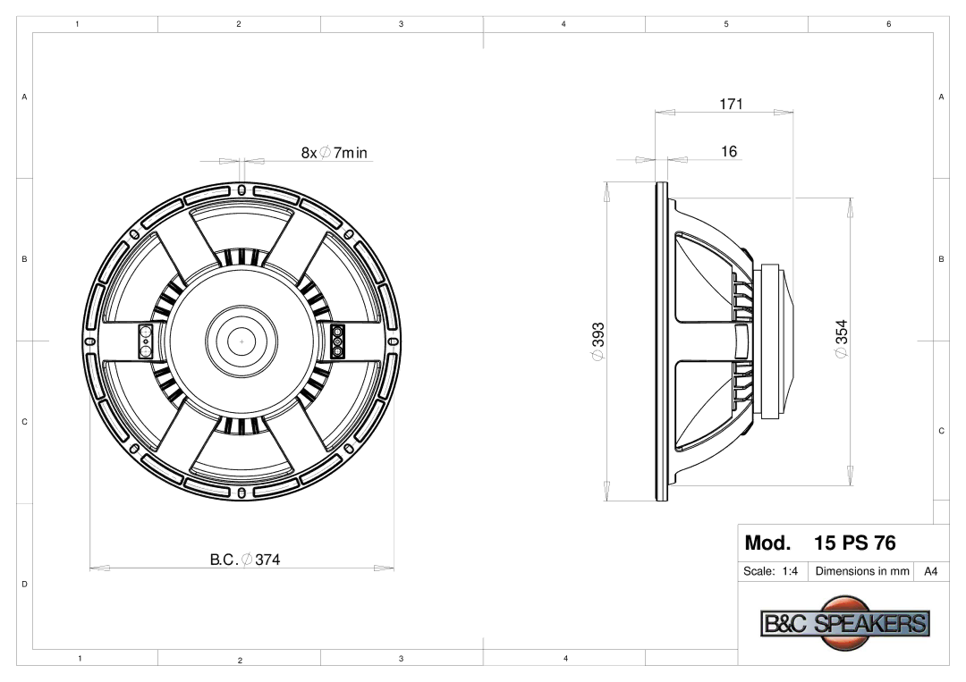 B&C Speakers 15PS76 dimensions Mod 15 PS 